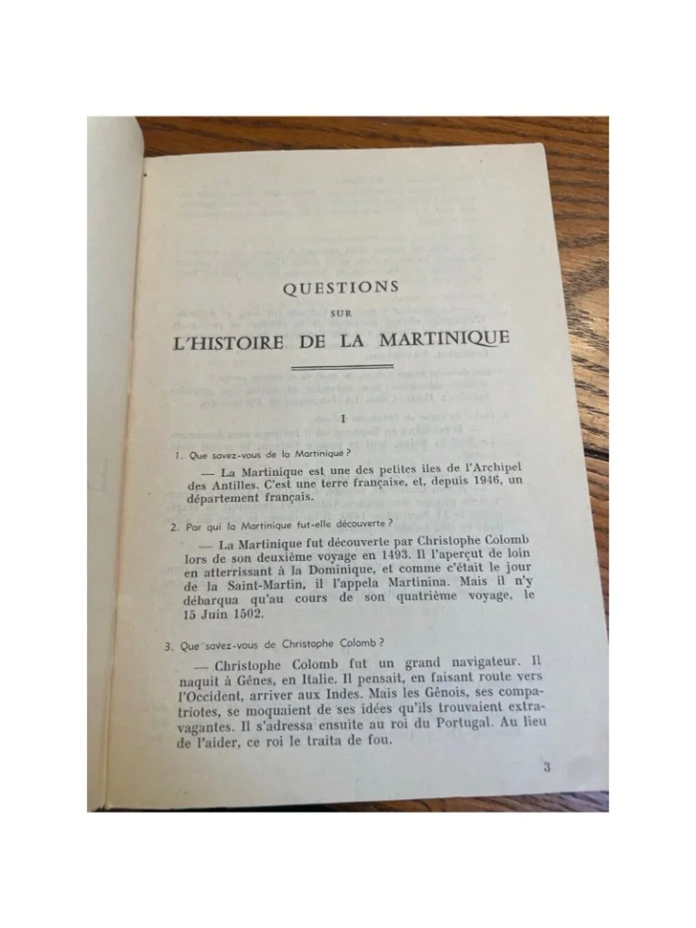 1956 Questions sur l’Histoire de la Martinique Carbet Chambertrand French Book